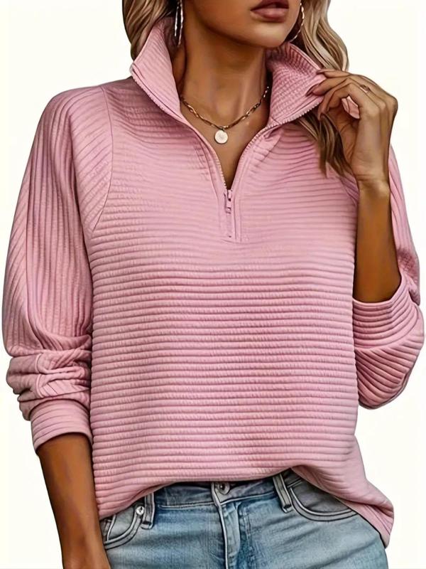 Women's Plain Half Zip Sweatshirt, Comfort Going Out Tops, Casual Women Clothing, Long Sleeve Polo Neck Pullover for Fall, Fashion Women's Top for Daily Wear, Fall Outfits, Fallfreshness