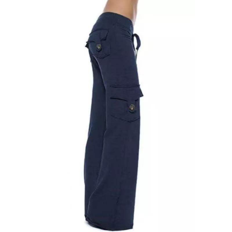 Womens Cargo Pants High Waist Wide Leg Pants with Pockets Casual Button Stretch Yoga Workout Leggings Gym Sweatpants Womenswear Bottom Trouser