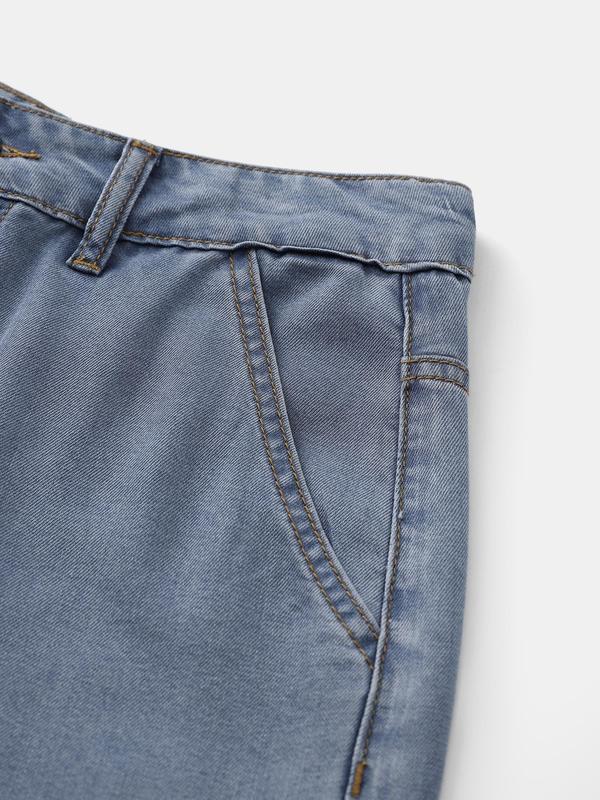 YOZY Women's Plain Belted Zipper Fly Denim Jeans, Casual Pocket Straight Leg Jeans for Daily Wear, Ladies Bottoms for All Seasons
