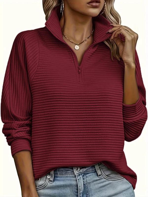 Women's Plain Half Zip Sweatshirt, Comfort Going Out Tops, Casual Women Clothing, Long Sleeve Polo Neck Pullover for Fall, Fashion Women's Top for Daily Wear, Fall Outfits, Fallfreshness