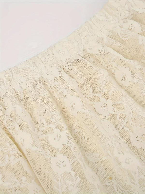 Women's Floral Lace Asymmetrical Hem Skirt, Retro Frill Trim Elastic Waist Skirt for Party Holiday, Ladies Bottoms for All Seasons