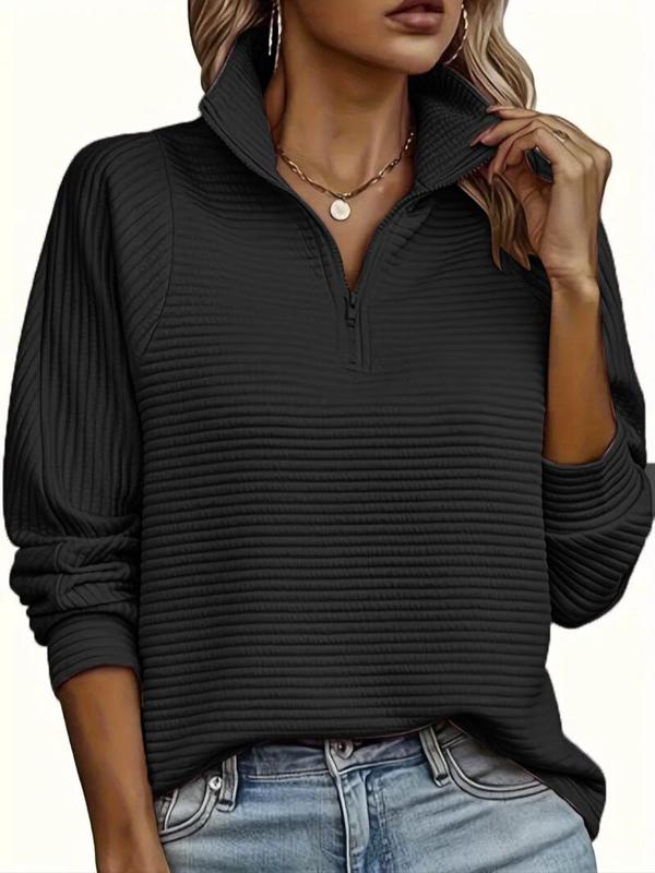 Women's Plain Half Zip Sweatshirt, Comfort Going Out Tops, Casual Women Clothing, Long Sleeve Polo Neck Pullover for Fall, Fashion Women's Top for Daily Wear, Fall Outfits, Fallfreshness