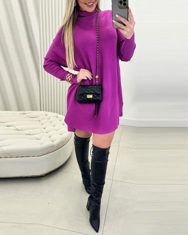 ChicMe Women's High Neck Batwing Sleeve Pullover Sweater Dress Knitted Casual Dress Comfort Elegant Womenswear Comfortable