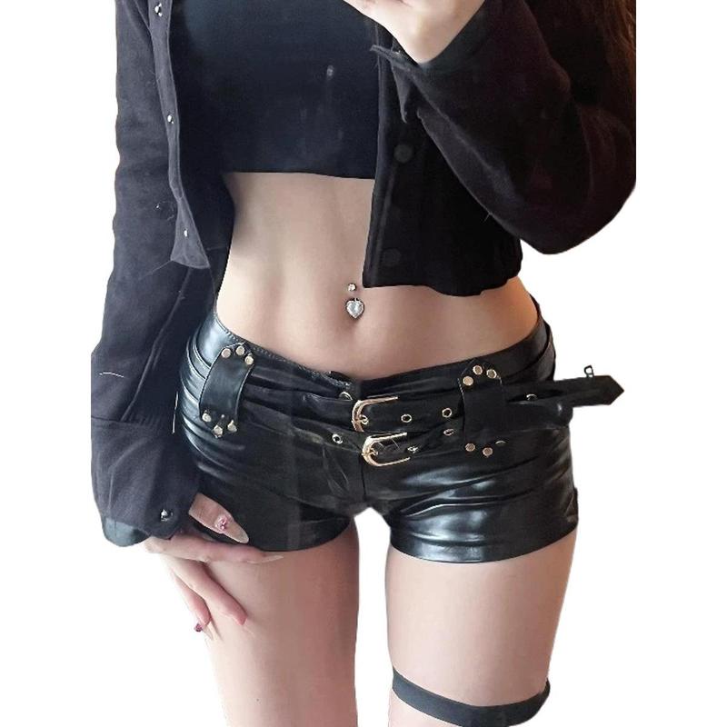 JY Hot girl y2g Vintage Club sexy low waist hip-pointed PU leather super short shorts boot pants women womenswear bottom underwear lady comfort bridal basic casual fitted minimalist Festival Party