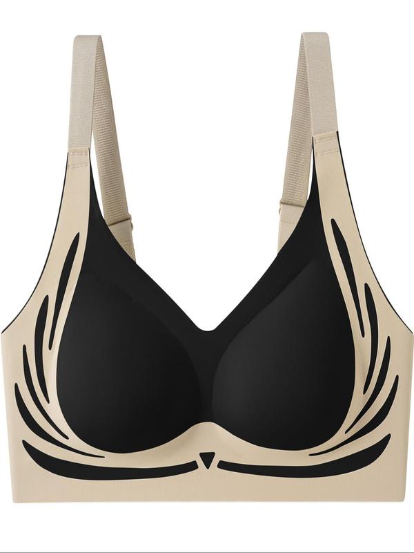 Women's Colorblock Wireless Bralette, Adjustable Strap Bra, Soft Comfortable Breathable Lingerie for All Seasons