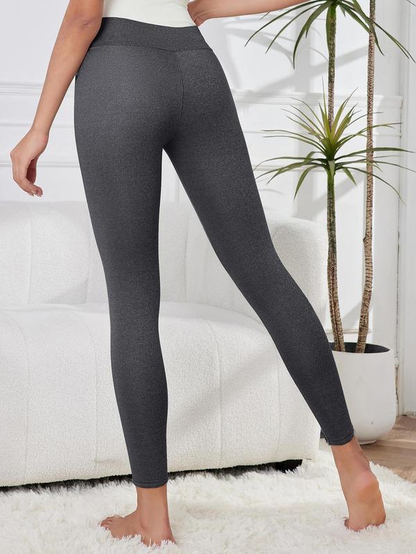 Women's Solid High Waist Thermal Lined Leggings, Casual Comfy Warm Skinny Pants for Daily Wear, Ladies Bottoms for Fall & Winter