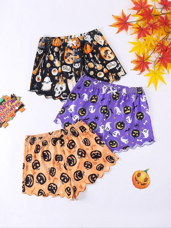 Women's Leopard Print Lettuce Trim Sleep Shorts, Back To School Casual Comfy Elastic Waist Pajama Shorts, Ladies Sleep Bottoms for All Seasons