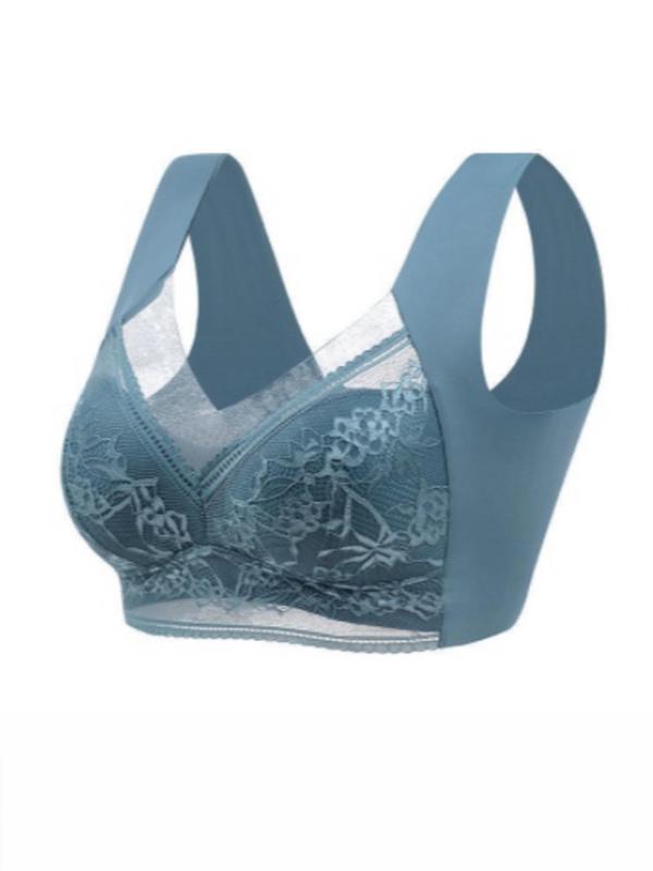Women's Contrast  Floral Lace Wireless Bra, Soft Comfy Breathable Push Up Bra, Women's Lingerie for All Seasons