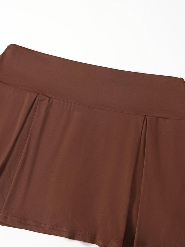 Plus Size Solid Plicated 2 IN 1 Skort, Casual High Waist Short Skort for Daily Wear, Women's Bottoms for Summer