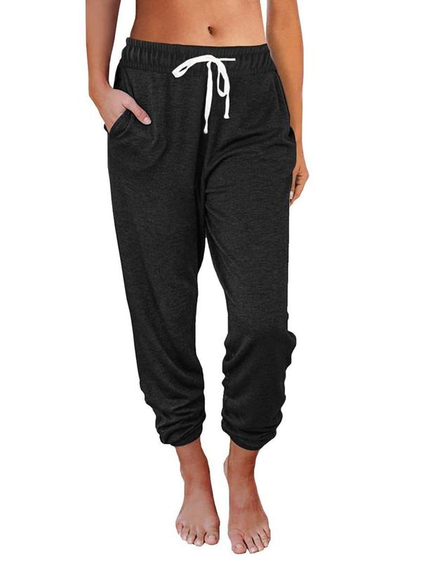 Women's Plain Drawstring Waist Jogger Pants, Casual Pocket Trousers for Spring & Fall, Going Out Bottoms, Women's Bottoms for Daily Wear
