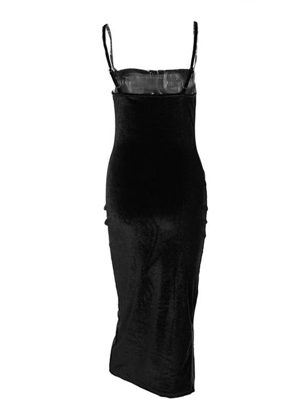 Women's Chic Plain Split Thigh Sleeveless Cowl Neck Cami Velvet Dress, Summer Dresses 2024, Fall Clothes Women, Minimalist Elegant Party Bodycon Dress for Christmas, Dress in Club, Dresses for Women, Basic Outfit for Evening Party Prom Formal Wear