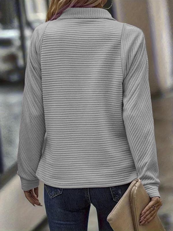 Women's Plain Half Zip Sweatshirt, Comfort Going Out Tops, Casual Women Clothing, Long Sleeve Polo Neck Pullover for Fall, Fashion Women's Top for Daily Wear, Fall Outfits, Fallfreshness