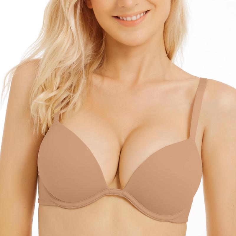 Wingslove Deep V Push Up Bra Comfort Padding Underwire Bra Add 2 Cups Up Womenswear Women Basic Minimalist Spaghetti Strap T-shirt Bra