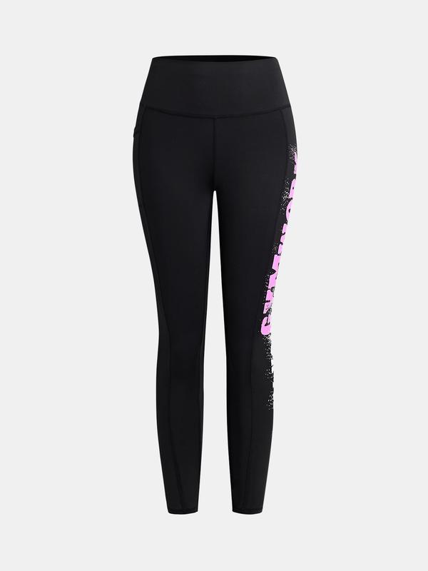 YOZY Women's Letter Print High Waist Leggings, Casual Comfy Breathable Skinny Pants for Daily Wear, Ladies Bottoms for All Seasons
