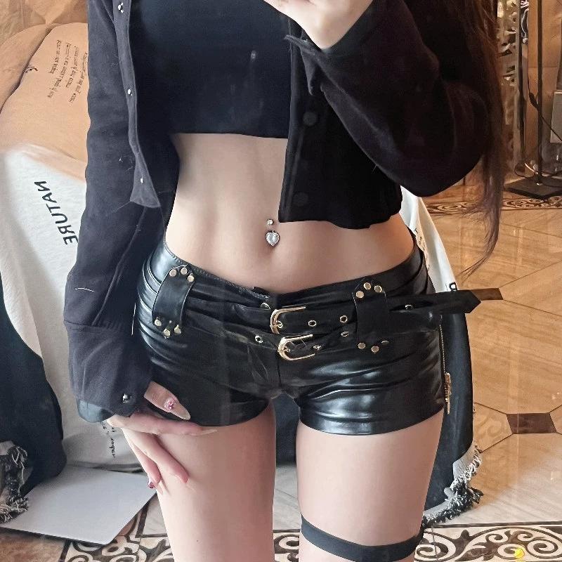 JY Hot girl y2g Vintage Club sexy low waist hip-pointed PU leather super short shorts boot pants women womenswear bottom underwear lady comfort bridal basic casual fitted minimalist Festival Party