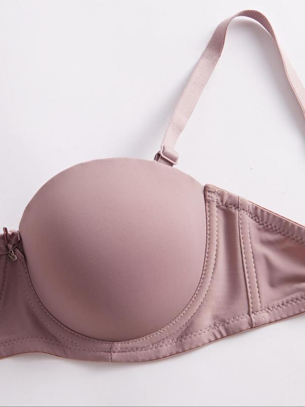 Women's Solid Adjustable Strap Push Up Bra, Casual Comfortable Breathable Underwire Bra for Daily Wear, Women's Lingerie for All Seasons