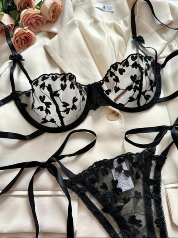 Women's Solid Color Bra & Thong Sexy Lingerie Two-piece Set, Push Up Bra & Panty Set, Soft Comfy Breathable Lingerie Set for Women