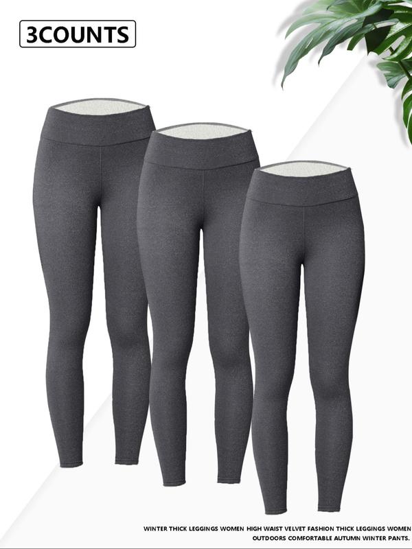 Women's Solid High Waist Thermal Lined Leggings, Casual Comfy Warm Skinny Pants for Daily Wear, Ladies Bottoms for Fall & Winter