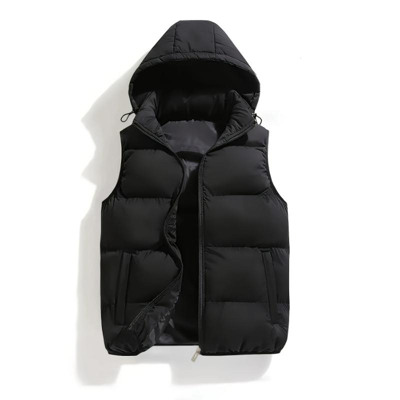 Plus Size Solid Color Hooded Puffer Vest with Zipper and Pockets for Casual Holiday Style, Autumn Winter