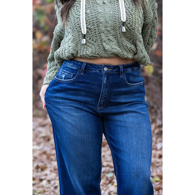 The Erin from Lovervet: High-Rise Wide Leg Cropped Tummy Control Denim Fabric Fit
