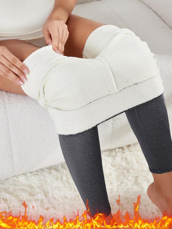 Women's Solid High Waist Thermal Lined Leggings, Casual Comfy Warm Skinny Pants for Daily Wear, Ladies Bottoms for Fall & Winter