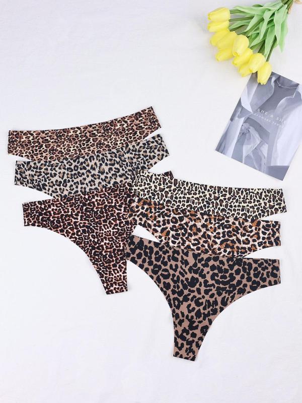 Women's 6pcs Leopard Print Panty, Comfy Breathable Seamless Knicker, Comfy and Stretchy Seamless Briefs for Women, Women's Underwear For All Seasons