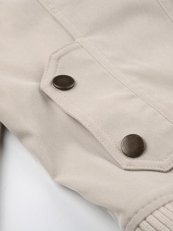 Women's Solid Button Zip Up Jacket, Casual Tops, Long Sleeve Stand Collar Outerwear for Daily Wear, Ladies Clothes for All Seasons