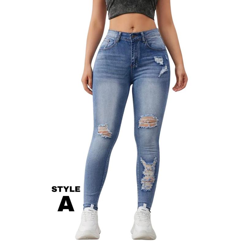 Ripped Holes Skinny Jeans, High Rise, Slim Fit Stretchy Tight Jeans, Women's Denim Jeans & Clothing