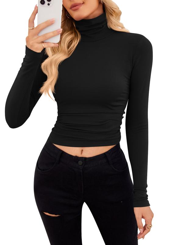 Womens Turtleneck Long Sleeve Shirts Lightweight Basic Slim Fit Soft Thermal Underwear Tops Casual Fashion