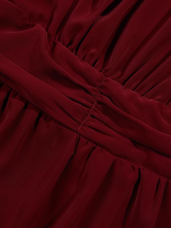 Women's Plain Ruched Backless Ruffle Hem Tie Back Dress, Elegant Bishop Sleeve Square Neck A Line Short Dress for Party Holiday Wedding Guest, Ladies Clothes for All Seasons