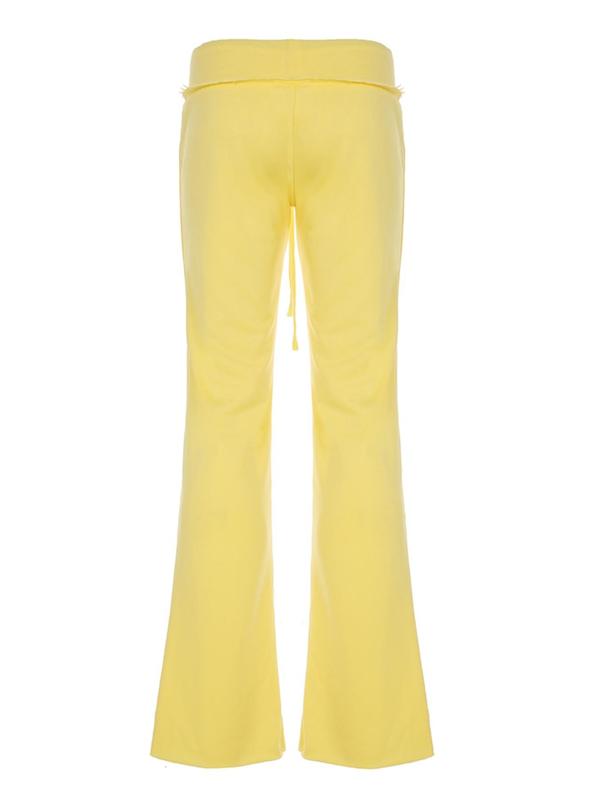 Women's Colorblock Drawstring Waist Flare Leg Pants, Casual Comfy Bell Bottom Trousers for Fall & Winter, Women's Bottoms for Daily Wear