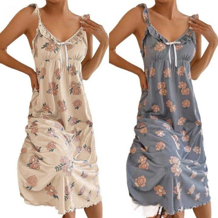 Ruffle Dress Elegant Floral Homedress Chic Slim Gowns Lady Lingerie Gorgeous Women Nightgowns Summer Fashion Retro Nightdress