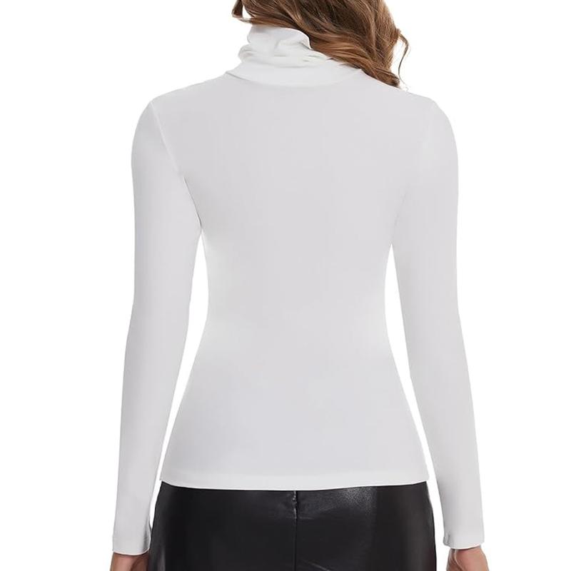 Women's Plain Mock Neck Turtleneck Long Sleeve Tee Shirt Tops, Base Layer Stretch Soft Thermal Underwear Tops, Casual Comfy Warm Fall Winter Clothes