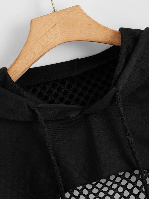   Hollow Out Drawstring Raglan Sleeve Super Crop Hoodie, High Low Long Sleeve Hooded Sweatshirt for Spring & Fall, Clothes Women, Women's Plus Clothing for Daily, Downtown Girl Clothes