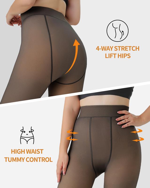 Womens Fleece Lined Tights Sheer Warm Fake Translucent Thermal Pantyhose