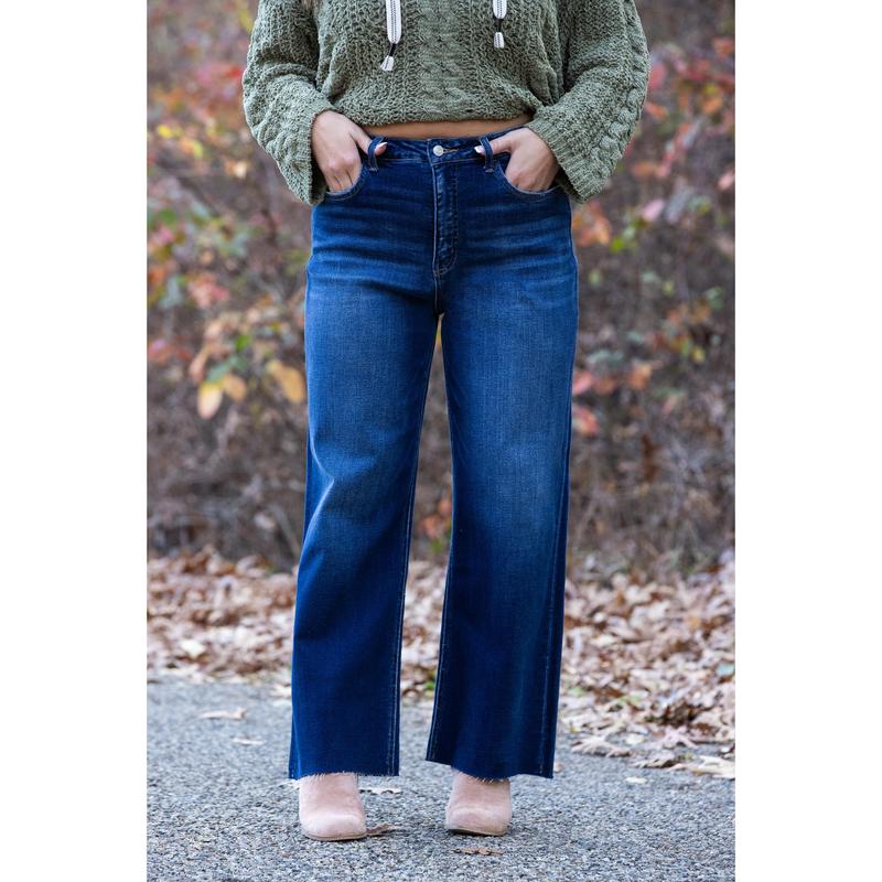 The Erin from Lovervet: High-Rise Wide Leg Cropped Tummy Control Denim Fabric Fit
