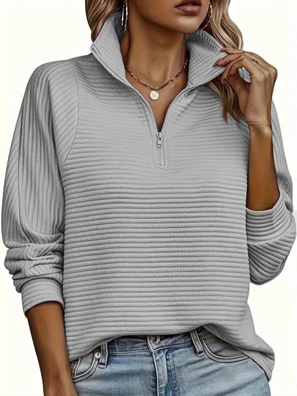 Women's Plain Half Zip Sweatshirt, Comfort Going Out Tops, Casual Women Clothing, Long Sleeve Polo Neck Pullover for Fall, Fashion Women's Top for Daily Wear, Fall Outfits, Fallfreshness