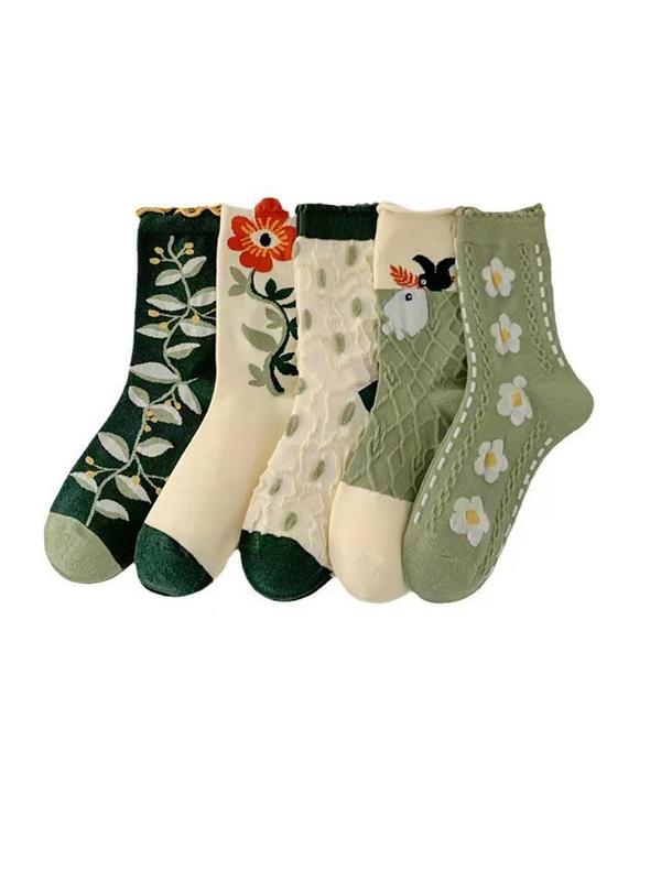 Women's Vintage Floral Print Crew Socks, Fashion Casual Comfy Breathable Socks, Women Socks for All Seasons Daily Wear