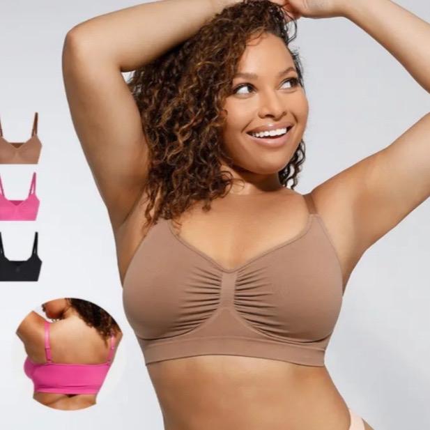 3 in 1 Wireless Women's Bra - No Wire Bralette for Everyday Comfort - Black, Brown and Pink - Womenswear