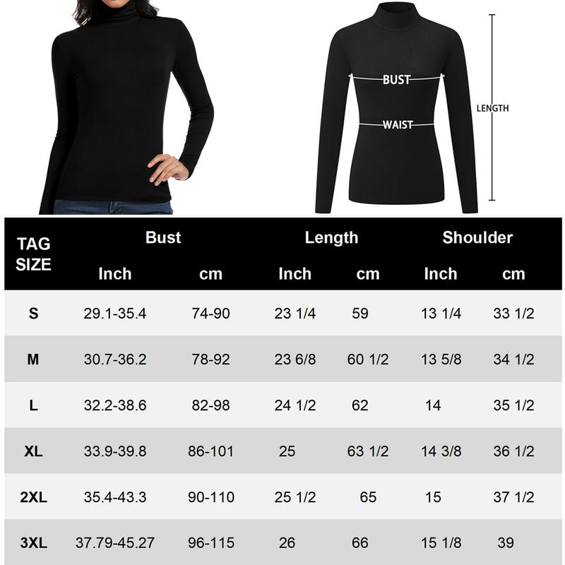 Women's Plain Mock Neck Turtleneck Long Sleeve Tee Shirt Tops, Base Layer Stretch Soft Thermal Underwear Tops, Casual Comfy Warm Fall Winter Clothes