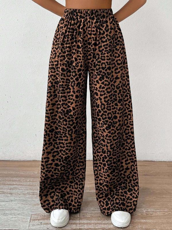 Women's Leopard-print Wide Leg Pants, Fashion Elegant Comfy Trousers for Home Work Office, Ladies Bottoms for All Seasons