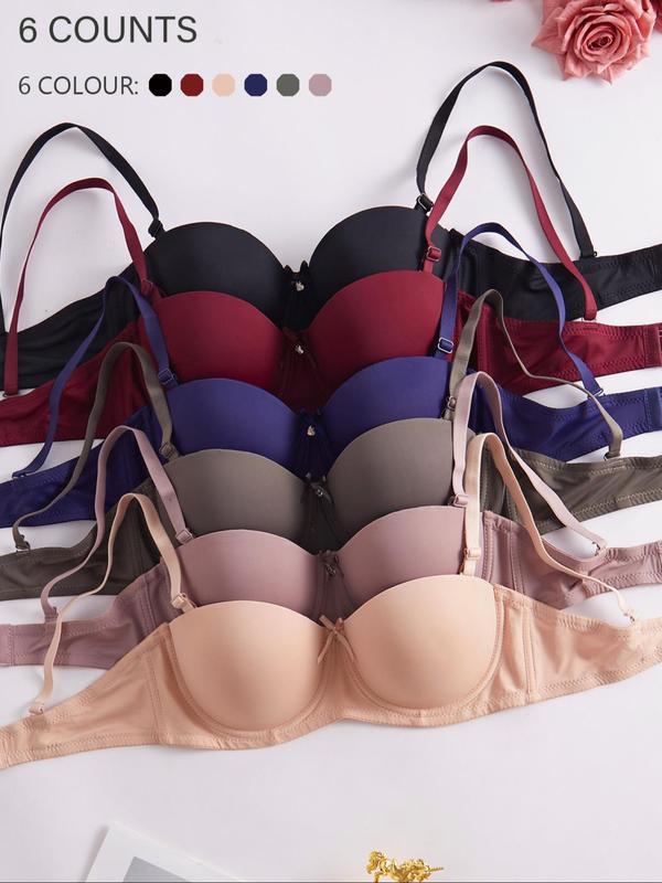 Women's Solid Adjustable Strap Push Up Bra, Casual Comfortable Breathable Underwire Bra for Daily Wear, Women's Lingerie for All Seasons
