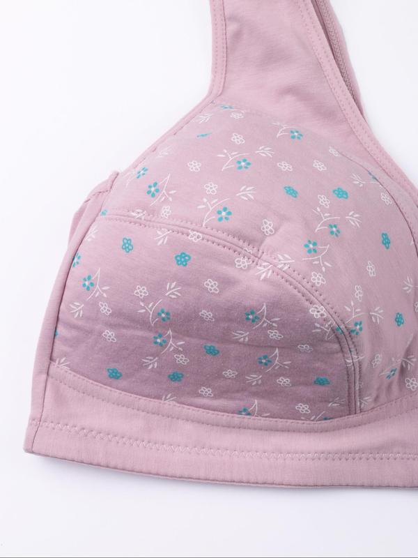 Plus Size 6pcs Floral Print Button Front Bra, Casual Soft Comfortable Breathable V Neck Bralette, Women's Underwear for All Seasons