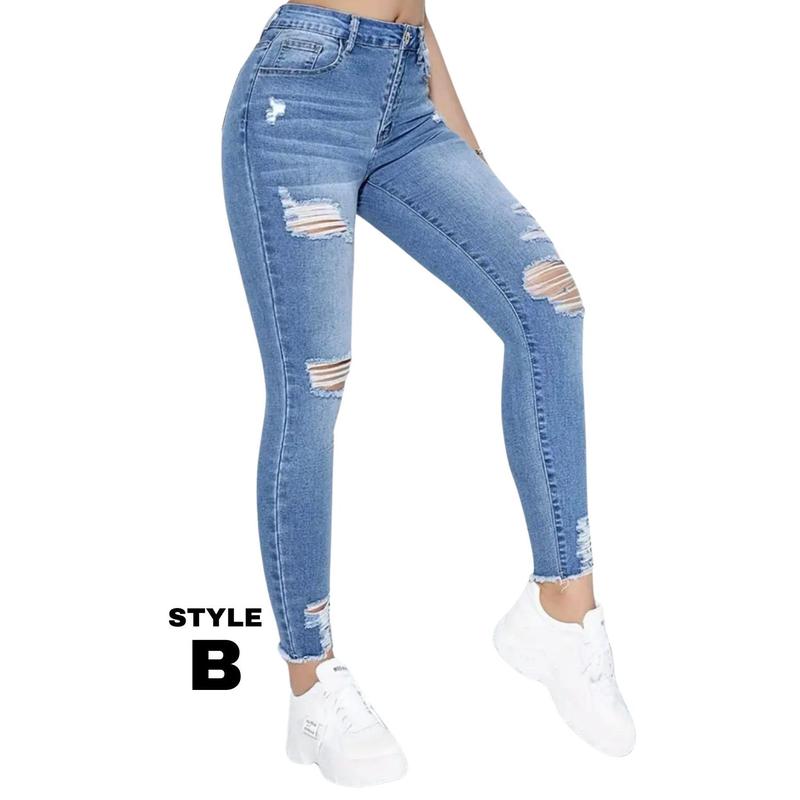Ripped Holes Skinny Jeans, High Rise, Slim Fit Stretchy Tight Jeans, Women's Denim Jeans & Clothing