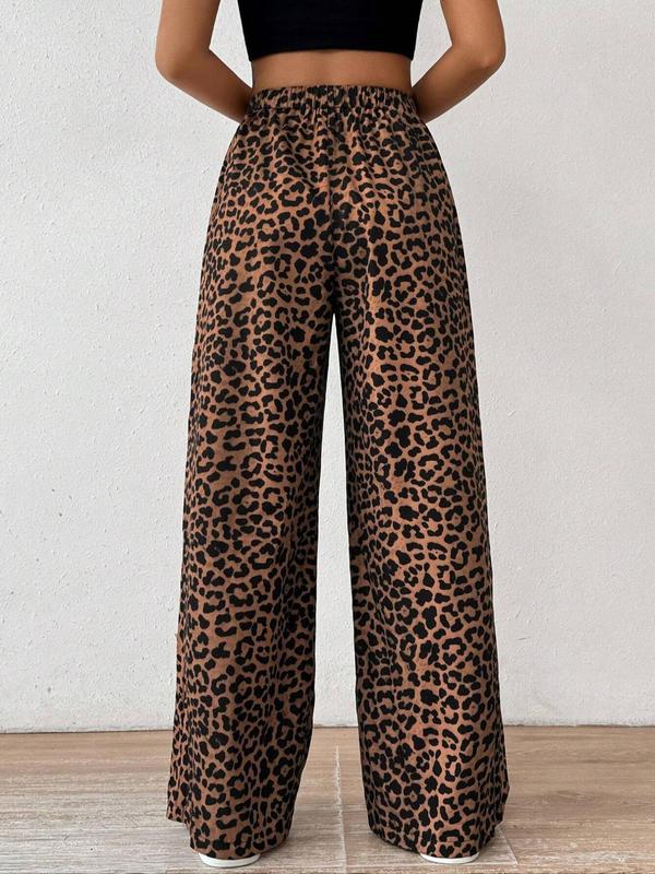 Women's Leopard-print Wide Leg Pants, Fashion Elegant Comfy Trousers for Home Work Office, Ladies Bottoms for All Seasons