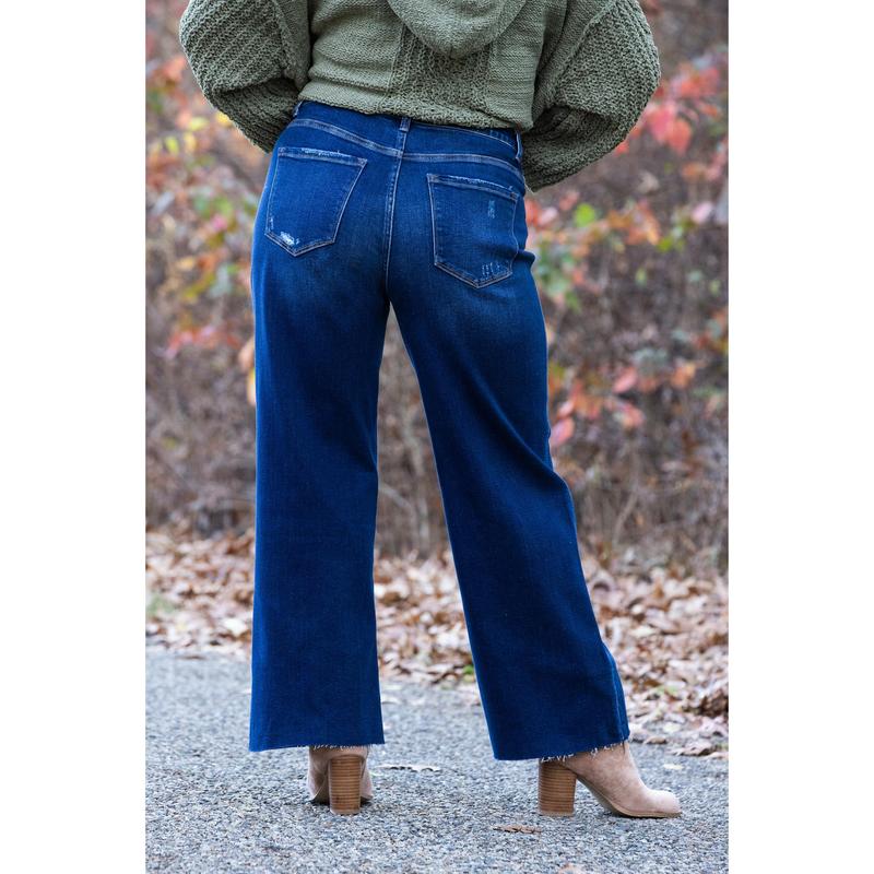 The Erin from Lovervet: High-Rise Wide Leg Cropped Tummy Control Denim Fabric Fit