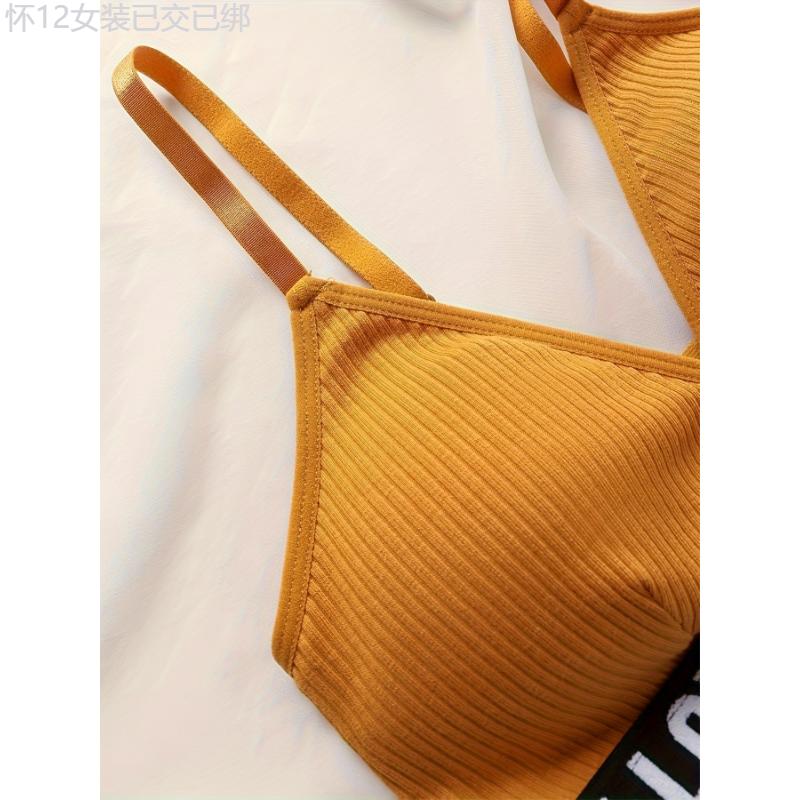 5 Sets Ribbed Fabric Comfortable Casual Lingerie Set, Assorted Colors, Sports Bra With Love Band, Matching Bikini Panties, Women's Daily Wear Womenswear Cotton Bridal Print Bridal Print