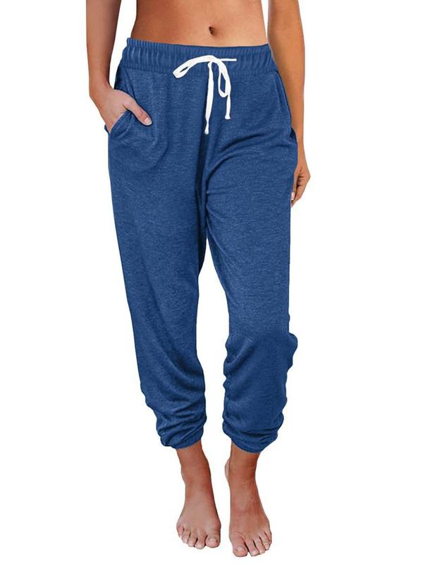 Women's Plain Drawstring Waist Jogger Pants, Casual Pocket Trousers for Spring & Fall, Going Out Bottoms, Women's Bottoms for Daily Wear