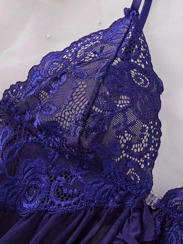 Women's Contrast Lace Ruffle Trim Wrap Cami Nightdress & Bow Front Panty Set, Adjustable Spaghetti Strap Backless Nightgown & Knicker Set, Underwear for Women, Purple Ladies ,2 Piece Sets Women