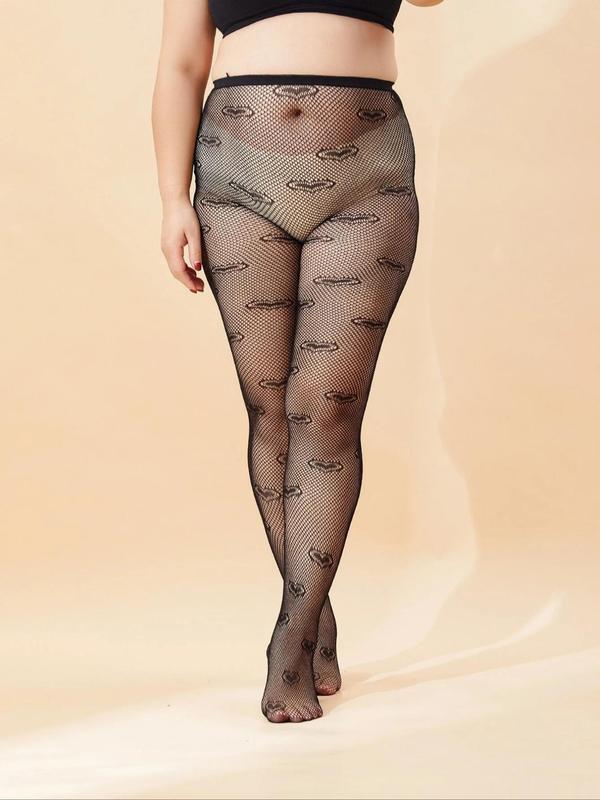 Women's Heart Print Tight-fitting Fishnet Tights, 1 Pair Plus Size Heart Pattern Mesh Pantyhose, Womenswear, High Stretch Stockings for Women, Casual Comfort Lady Underwear